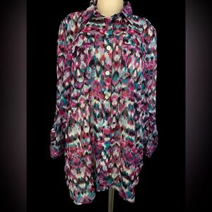 Ruby Rd. Purple and Blue Patterned Button Down Shirt Women’s Size 18